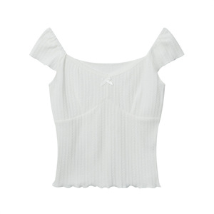 Tops cortos de manga corta para mujer, Camisetas Básicas de cuello cuadrado de Color sólido de verano para fiesta, ropa de calle - Product Image 1