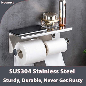 Distributeur de papier toilette Double, porte-rouleau de papier toilette en Chrome poli, avec étagère pour téléphone - Product Image 6