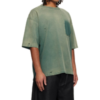 T-shirt en jersey de coton délavé au soleil, épaules tombantes, rétro, délavé, déchiré, ample, uni, surdimensionné, pour hommes