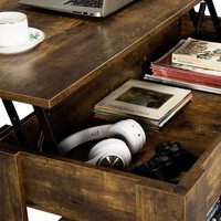 Meubles de salon multifonctionnels bruns motif noir Table basse centrale pliante à dessus relevable en bois avec dessus relevable