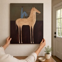 Peinture à l'huile personnalisée peinte à la main sur toile, art populaire, cheval et cavalier, décoration murale prête à accrocher, salon, maison, cadeau