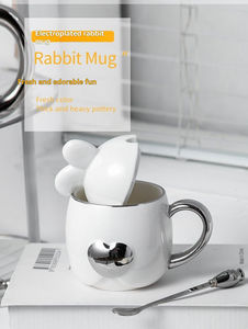 Mug en céramique argenté électroplaqué en forme de lapin 300 ml – Design moderne et écologique – Cadeau personnalisé avec logo pour café et lait - Product Image 2