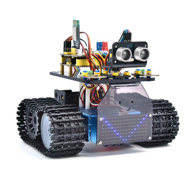 Keyestudio KS0555 Metal Tank Robot Car Kit-Educational DIY Electronics Starter Kit with Light Function 1:16 Scale for