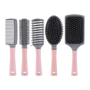 Wholesale Custom Plastic Detangling Hairbrush Pink Air Cushion Massage Comb Salon Curly Hair Brush Set