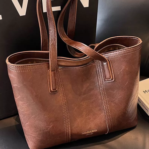Women Shoulder Bag PU Leather Tote Handbag Large Capacity Daily Bag Contrast Handle Casual Work Bag OEM ODM Wholesale - Product Image 5