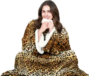 Sherpa selimut bisa dipakai Super lembut hangat mewah melempar dengan lengan TV selimut bungkus penutup jubah untuk dewasa-Sofa Pria Wanita