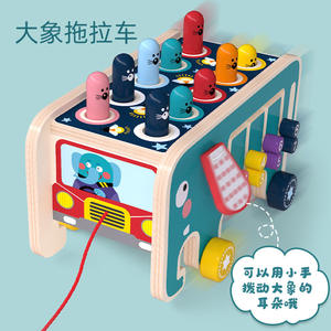 Jouet en bois en forme d'éléphant pour frapper les taupes, pour les tout-petits et les enfants de 0 à 4 ans, cube d'activités éducatives avec marteau et engrenages - Product Image 4