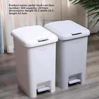 Poubelle de rangement carrée 20L à pédale et couvercle rabattable en PP pour usage domestique, design moderne et luxueux, modèle écologique 504