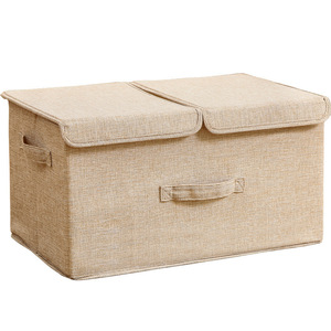 Fabric Double Opening Storage <b>Box</b> Rectangle Beige Clothing Organizer Home Use - Product Image 3