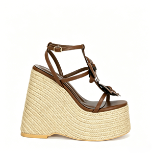 Sandalias de cuña con decoración floral para mujer, estilo espadrille, con correa de tobillo y tacón de cuña, zapatos de verano para playa - Product Image 1