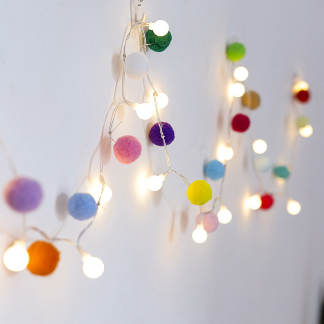 Colorful Mini Pom Pom Ball LED String Lights with a Battery-operated Box, Perfect for Home and Children's Room Decoration