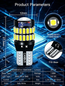 Ampoule LED T10 IKAS Factory, ampoule LED Canbus pour voiture, lumière blanche 6000K, éclairage intérieur de voiture, 12V, petite taille, ampoules LED haute luminosité - Product Image 2