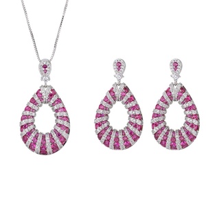 Fashion Eco-friendly Brass 10*12/6*6mm Red Zircon Teardrop Shape Necklace and Ear Ring <b>Set</b> Water Drop Jewelry <b>Set</b> for Women's - Product Image 1