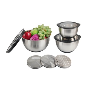 Râpe 3 pièces de haute qualité et couvercle transparent ensemble de bols à mélanger en acier inoxydable ensemble de bols à salade de stockage de cuisson de service de cuisson - Product Image 1