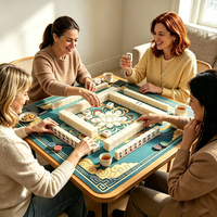 Tapis de Mahjong Américain Moderne de Luxe Xyora, Taille Standard, Portable, Surface Silencieuse, Thème Rose et Bleu pour les Soirées de Jeu