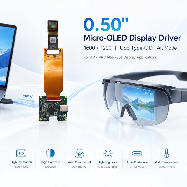 TDO TV050F7TSLS01 0.5 Inch 1600*1200 1000nits Full Rgb Oled Display with Type-c Driver Board Micro Oled Panel Manufacturer