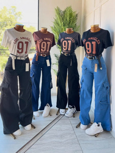 <span class=keywords><strong>Jeans</strong></span> Cargo Estivi da <span class=keywords><strong>Donna</strong></span>, Vita Alta, Multi-Tasche, Gamba Larga, <span class=keywords><strong>Denim</strong></span> Traspirante, Stile Dritto, Vestibilità Comoda - Product Image 5