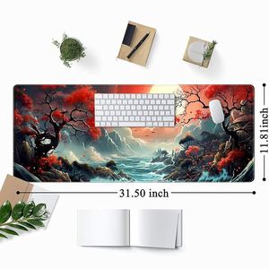 Grand tapis de bureau FX Japanese Sakura Moon 31,5x15,7 pouces, tapis de souris antidérapant pour le jeu, le bureau, l'esthétique anime, tapis de table - Product Image 3