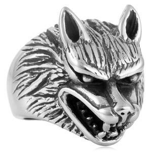 Wolf <b>Head</b> Ring Men's Stainless Steel Animal Punk <b>Style</b> Silver Jewelry Gift 213023 - Product Image 5