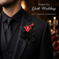 Boutonnière de mariage Calla Lily, broche noire et rouge, fleur artificielle pour le marié et les garçons d'honneur, thème gothique, cérémonie de mariage, banquet