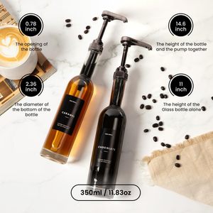 En stock, distributeur de sirop de café de 16 oz (500 ml) pour bar à café avec pompe, bouteille en verre pour sirop d'érable, lot de 2 - Product Image 3