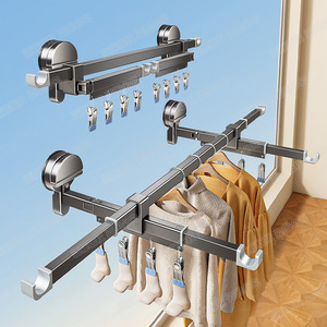 Telescopic Clothes Drying Rack With Suction Cups Foldable No Drilling Required For Balcony Or Indoor Use - Product Image 3