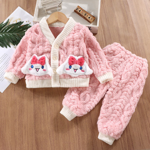 <span class=keywords><strong>Pigiama</strong></span> in pile per ragazze, a maniche lunghe, in flanella, con bottoni, morbido e soffice, set da 2 pezzi per bambini. - Product Image 1