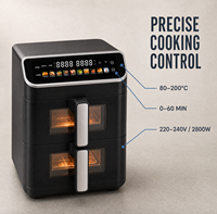 Friteuse à air électrique 12L à double tiroir avec fenêtre de visualisation, circulation d'air chaud à 360 degrés, contrôle de température 80-200°C pour usage domestique