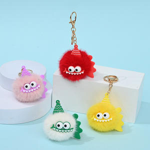 Mignon porte-clés en forme de boule de charbon en peluche, en fourrure de lapin Rex, avec pompon, en plastique durable et écologique, pour sacs et voitures - Product Image 6