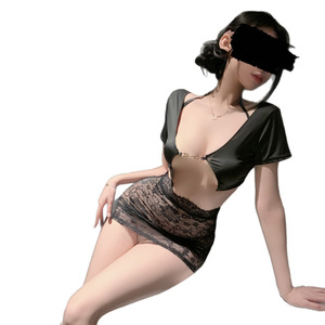 Sexy lingerie set with see-through lace, bodycon secretary uniform, sexy and alluring, revealing breasts and push-up pajamas. - Product Image 5