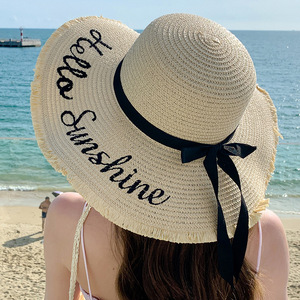 Chapeau de soleil en <span class=keywords><strong>papier</strong></span> à large bord pour femme, motif Argyle, avec nœud, protection UV, idéal pour l'été et les vacances à la plage, vente en gros de haute qualité - Product Image 4