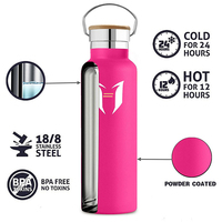Bouteille d'eau sportive en acier inoxydable isolée de haute qualité, gravée au laser, avec revêtement en poudre, 1000 ml