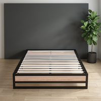 Cadre de lit California King avec rangement, en bois de hêtre et acier inoxydable, sommier à lattes, base multi-tiroirs, robuste et durable, pour chambre principale familiale