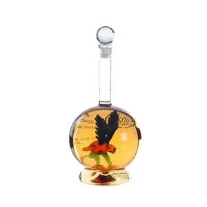 Wholesale 750ml Handmade Borosilicate Clear Unique Shaped Traditional Liquor Wine Vodka Whiskey Glass Bottle With Glass Lid