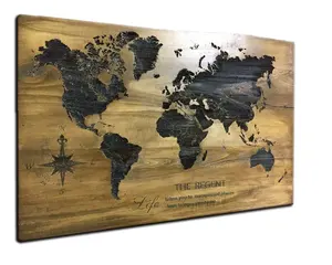 Mapa del mundo de madera hecho a mano, artesanías de madera con grabado láser, señal personalizada, decoración de pared de metal, mapa del mundo