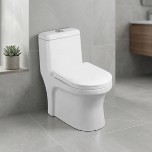 WC monobloc de luxe en céramique carrée, à évacuation verticale (P-trap), en porcelaine émaillée blanche, à poser au sol - Product Image 2