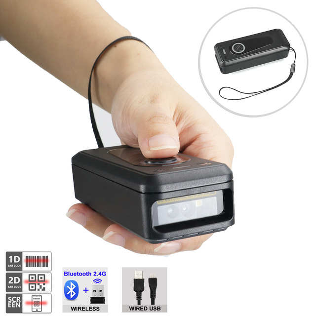YJ 3-in-1 Blue Tooth & USB Wired & 2.4G Bar Code Reader Portable 2D QR Image Scanner Work with IOS, Windows, Android YJ-6601