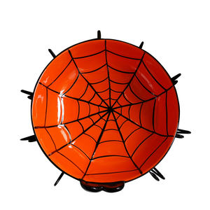 ชามขนมเซรามิกลายแมงมุมสำหรับฮาโลวีน พร้อมขาตั้งโลหะ ชามสลัด ชามขนมลายแมงมุมทำจากดอลลิเมทเพ้นท์มือ - Product Image 3