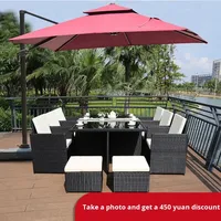 Parasol de table à thé tissé en rotin extérieur imperméable à l'eau, ensemble de chaises de jardin pour la cour et la villa de loisirs