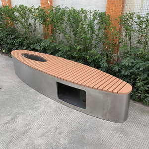 Banc d'extérieur avec jardinière Meubles de parc Forme ovale Banc de jardin de taille personnalisée Cadre en métal et sièges en bois Bancs de patio - Product Image 4