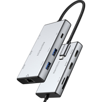 Hub USB C 8-in-1 Multiport Docking Station 4K60Hz Dual PD 100W USB 3.0 Gigabit Ethernet Pembaca Kartu SD TF