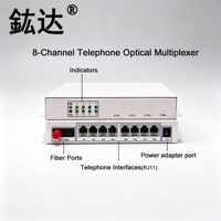 Konverter Penerima Serat Optik 8 Saluran Mux RJ11 Voice Over Fiber, Multiplexer 8Voice FXS/FXO POTS