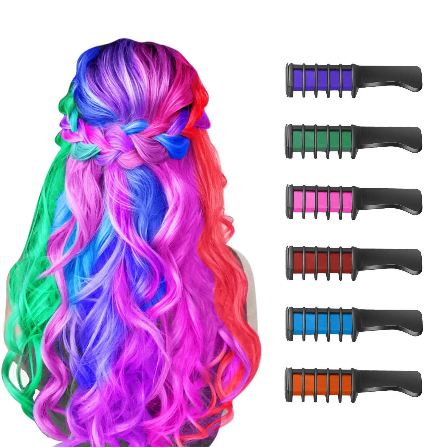 Temporary Hair Chalk Comb-Non Toxic Washable Hair Color Comb for Hair Dye-Safe for Kids for Party Cosplay DIY (6 Colors)