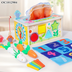 Cube d'activités en bois éducatif Montessori, puzzle mathématique, jeu de pêche, boîte à mouchoirs pour bébé, jouet multifonctionnel - Product Image 4