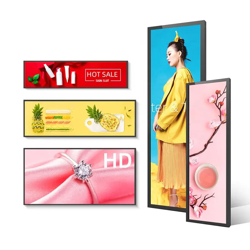 Ultra-schmaler 4K Digital Media Player LCD-Bildschirm benutzerdefinierte Größe Supermarkt Regal Werbedisplay Aufzug dehnbarer Bildschirm