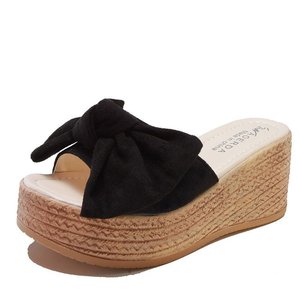 Sandales d'été compensées en daim pour femme <span class=keywords><strong>avec</strong></span> nœud, semelle épaisse et légère en éponge, et fermeture à bouton - Product Image 3