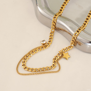 Collana a Catena Cubana Stratificata con Stella in Zirconia Cubica Placcata Oro 18K, Gioiello Minimalista Impermeabile per Donne - Product Image 3