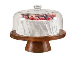 La base cylindrique en bois du présentoir à desserts et gâteaux est amovible et est livrée avec un couvercle transparent. - Product Image 3