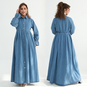 Robe longue en jean é<span class=keywords><strong>l</strong></span>égante et décontractée Loriya, style Abaya pour femmes musulmanes, Abaya islamique pour <span class=keywords><strong>l</strong></span>'automne et le printemps, Abaya quotidienne avec boutons à <span class=keywords><strong>l</strong></span>'avant - Product Image 1