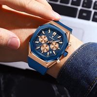 Montre chronographe à quartz pour homme POEDAGAR 893, cadran carré, bracelet en silicone, aiguilles lumineuses, date, résistante à l'eau, sport, décontractée, montre-bracelet